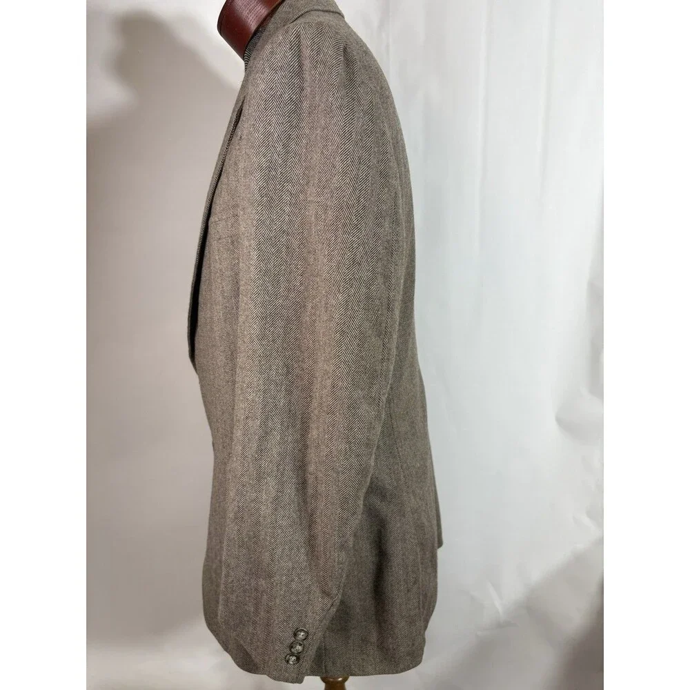 Vtg Men's 44R Brown Wool Tweed Sport Coat Jacket Blazer Herringbone Richards EUC